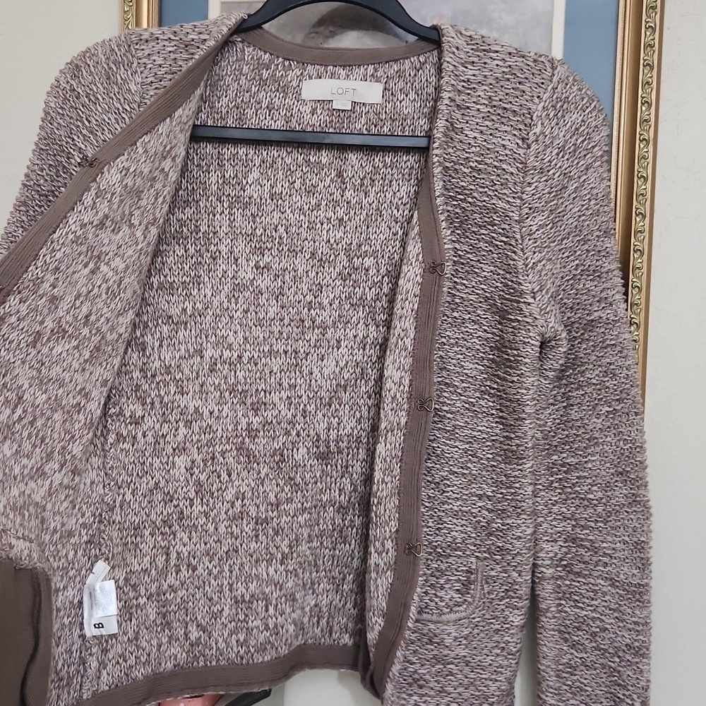LOFT Sweater Blazer Size Small Knit Pockets 100%Cotton Career Contemporary - Picture 9 of 11